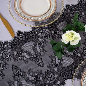 ShinyBeauty Lace-Table-Runner Black 2PC 13x120-Inch Table Runner Vintage Lace Table Cloth Runner Rustic Runner for Party Halloween Table Runner Large Lace Table Runner