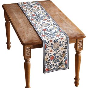 patdrea Designer Blue Cottage Rustic Floral Patterned Linen Table Runner 71 Inch Long,Wrinkle Resistant Table Mat,Decoration for Kitchen Dining and Coffee Tables Banquet Christmas , 12"x71"