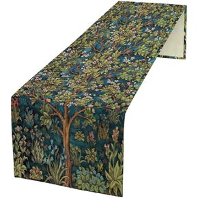 William Morris Floral Table Runner, Vintage Green Botanical Printed Table Runner for Home Kitchen Dining Table Decoration,13x36 Inch