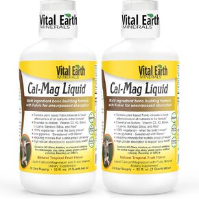 Vital Earth Minerals Cal-Mag Supplement Liquid - Calcium Magnesium Liquid Bone Support Supplement with Energizing/Balancing Fulvic Acid Minerals, Vitamin D3 and Vitamin K, 32 Fl Oz (Pack of 2)
