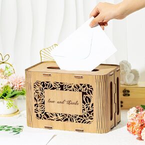 Wedding Wood Card Box Love and Thanks Gift Card Box Acrylic Wooden Rustic DIY Money Box Holder for Marriage Birthday Anniversary Banquet Graduation Party Reception Collection Envelope