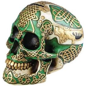 Pacific Giftware Celtic Green Lion Tribal Knot Tattoo Coat of Arms Skull Money Bank Figurine Coin