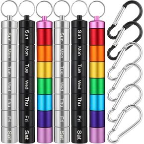 jinei 6 قطع 7 حجرة حبوب منع الحمل سلسلة المفاتيح الصغيرة المحمولة منظم حبوب منع الحمل المعدنية 7 أيام سبائك الألومنيوم المفاتيح حامل حبوب الدواء أسبوعي الطب مفتاح سلسلة حبوب منع الحمل حاوية لطيف حامل صندوق حبوب منع الحمل للسفر in Kuwait