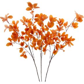 FERIAL 3 PCS Artificial Eucalyptus Stems Autumn Leaves Fall Leaf Branches Fake Silk Eucalyptus for Autumn Festival Thanksgiving Christmas Home Table Decor（Caramel Colour）