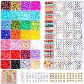 SJZWSD Friendship Bracelet Making Kit – 2 Box Seed Beads Set – DIY Jewelry Making Set– Includes 28 Colors of Glass Beads, Letter Beads, Gold Spacers, and String… in Kuwait