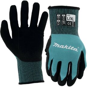 Makita Unisex FitknitÂ T 04123 FitKnit Cut Level 1 Nitrile Coated Dipped Gloves Large X Large, Teal/Black, Large X-Large US