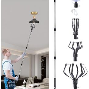 2-12FT Light Bulb Changer for High Ceilings, High Reach Light Bulb Changer, Light Bulb Changing Pole Extension with 3 Eight-Finger Cages and 1 Suction Cup (Stainless Steel)