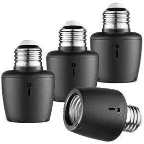 SURAIELEC Light Sensor Socket, Dusk to Dawn Sensor, E26 E27 Light Bulb Socket Adapter, Automatic Photocell Socket for Outdoor Lighting, Porch Light, Post Lamps, Non-Flickering, Black, 4 Pack