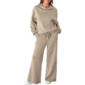 Aleumdr Women's 2 Piece Outfits Lounge Set Mock Neck Long Sleeve Sweatshirt With Wide Leg Pants Sweatsuit Fall 2024