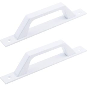 Semetall Barn Door Handle 175mm Hole Center Solid Steel Gate Handle Heavy Duty Door Pull White Flush Hardware Handle with Screws for Wooden Door Sliding Barn Doors Gates Garages Sheds