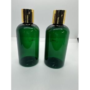 Empty Green Boston Plastic Bottles -2 pack- Squeezable - BPA Free -with golden lid - Shampoo, Lotion,(8oz), KL 1902