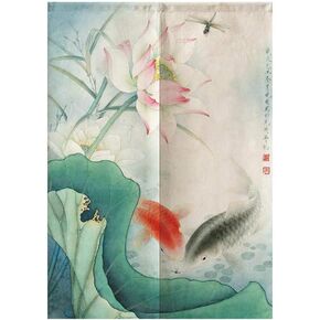 MYRU Japanese Noren Doorway Curtain Tapestry (Fish and Lotus,33.5 Inches x 59 Inches)