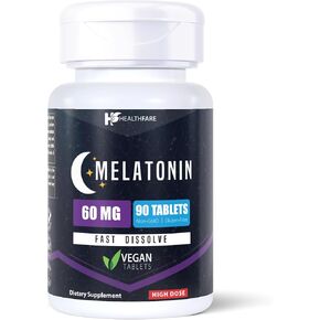 Healthfare Melatonin 60mg | 90 Tablets | Vegetarian Formula | Non-GMO | Gluten-Free | Unflavored | Made in The US