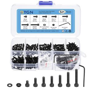 520Pcs Metric Screw Assortment, M2 Bolts and Nuts Kit, 12.9 Grade Steel M2x4/6/8/10/12/16/20mm Hex Socket Head Cap Screws Bolt Set with Washer & Wrench