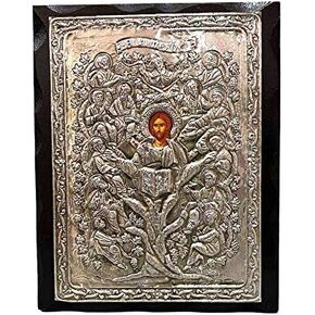 Handmade Greek Christian Orthodox Wood-Metallic icon of The Vine -Jesus Christ With Twelve Apostles (24 X 19cm or 9.4 X 7.5 In) Solid Wood