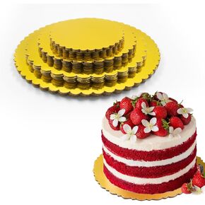 20 PCS Round Cake Boards 6, 8, 10 and 12 Inch, Gold Cardboard Cake Circles Plate Disposable Pizza Circles Cake Pan Scalloped Base Stand for Desserts and Pastries, 4 Size Cake Base, 5 of Each Size