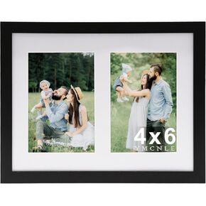 8x10 Double Picture Frame Display Two 4X6 Pictures with Mat or 8x10 without Mat Black Photo Frame for Wall Mounting or Tabletop