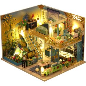 Kisoy Dollhouse Miniature with Furniture Kit, Handmade Chinese Style Loft DIY House Model for Teens Adult Gift (Bamboo Fragrance)