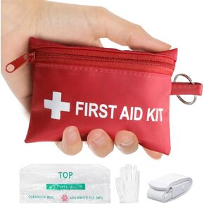 Mini First Aid Kit - CPR Pocket Mask Keychain CPR Face Shield with Breathing Barrier & Elastic Belt & One Pair of Disposable Gloves for Travel Home Camping - Emergency Supplies