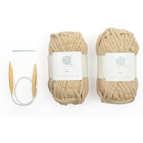 mindfulknits Learn to Knit Kit- Knit a Chunky Beanie- Knitting Needles, Yarn Needle & Acrylic Chunky Bulky Knitting Yarn– Mocha- Beginners Basic Knitting Supplies Set for Relaxation & Stress Relief