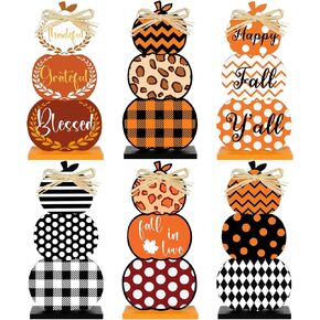Barydat Thanksgiving Decor for Home, 6 Pcs Rustic Fall Pumpkin Tabletop Decor Wooden Stacking Pumpkin Sign Block Set, Autumn Tiered Tray Decor for Thanksgiving Farmhouse Harvest Table Centerpiece