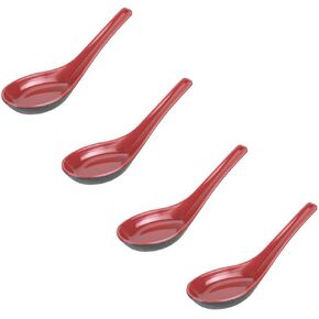 JapanBargain 2384x4, Set of 4 Asian Japanese Chinese Wonton Soba Rice Pho Ramen Noodle Soup Spoons, Red/Black