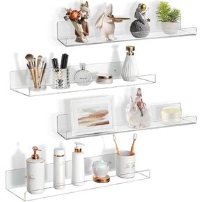 15 inch Acrylic Shelves, Floating Wall Shelves Set of 4, Shelves for Wall Decor, with Invisible Display Shelf Organizer for Bathroom, Living Room,Bedroom and Kitchen in Saudi Arabia