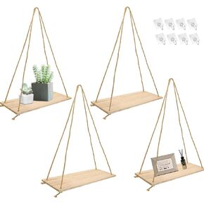 4 عبوات من الأرفف العائمة من الحبال المعلقة للجدار، رف خشبي معلق من الحبال لتزيين الحائط وعرض رف النبات المعلق لغرفة النوم وغرفة المعيشة in Kuwait