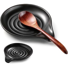 Spoon Rest for Stove Top, 6.1" Large Ceramic Spoon Holder for Kitchen Counter Decor, Heat-Resistant Cooking Utensil Rest, Coffee Spoon Holder, Black Kitchen Spoon Rest for Spoon Ladle Spatula