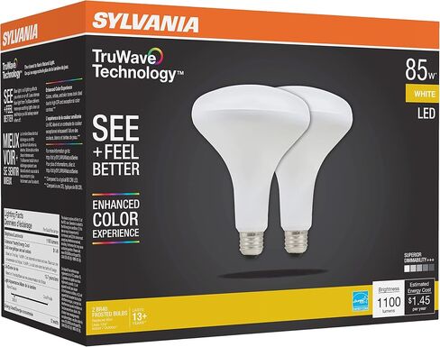 لمبة الإضاءة سيلفانيا LED TruWave Natural Series BR40، كفاءة مكافئة 85 وات 12 وات، 1100 لومن، قاعدة متوسطة، قابلة للتعتيم، متجمد، 3000 ك، أبيض - عبوتان (40786) in Saudi Arabia