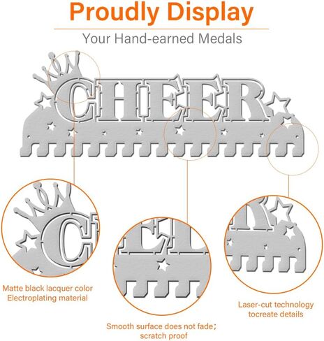 SUPERDANT Cheerleader Medal Holder Display Cheer Crown Hanger Rack Sports Wall Storage Award Holder Metal Wall Mount Medal Hook Medals Platinum in Saudi Arabia