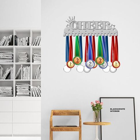 SUPERDANT Cheerleader Medal Holder Display Cheer Crown Hanger Rack Sports Wall Storage Award Holder Metal Wall Mount Medal Hook Medals Platinum in Saudi Arabia