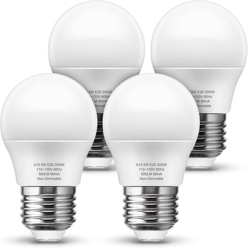 lohas a15 لمبة LED لمبة ضوء الثلاجة، 40 واط لمبة الأجهزة المكافئة، 5 واط أدى 120 فولت أضواء الثلاجة، e26 ضوء مروحة السقف قاعدة متوسطة، مقاوم للماء للمطبخ الحمام المنزل الفريزر، غير خافت، 4 حزمة in Kuwait