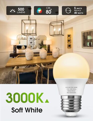 lohas a15 لمبة LED لمبة ضوء الثلاجة، 40 واط لمبة الأجهزة المكافئة، 5 واط أدى 120 فولت أضواء الثلاجة، e26 ضوء مروحة السقف قاعدة متوسطة، مقاوم للماء للمطبخ الحمام المنزل الفريزر، غير خافت، 4 حزمة in Kuwait