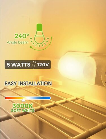 lohas a15 لمبة LED لمبة ضوء الثلاجة، 40 واط لمبة الأجهزة المكافئة، 5 واط أدى 120 فولت أضواء الثلاجة، e26 ضوء مروحة السقف قاعدة متوسطة، مقاوم للماء للمطبخ الحمام المنزل الفريزر، غير خافت، 4 حزمة in Kuwait