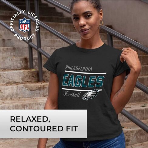 Team Fan Apparel NFL Gameday Women's Relaxed Fit T-Shirt - Rib Neck Contour - Tagless Short Sleeve Tee - Stay Cool & Stylish (Philadelphia Eagles - Black, Womens Large) in Saudi Arabia