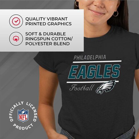 Team Fan Apparel NFL Gameday Women's Relaxed Fit T-Shirt - Rib Neck Contour - Tagless Short Sleeve Tee - Stay Cool & Stylish (Philadelphia Eagles - Black, Womens Large) in Saudi Arabia
