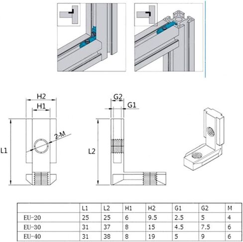 4-Pack T Slot L-Shape Corner Bracket, 3030 Series 90 Degree Aluminum Profile Interior Joint - with M6 Screws,Suitable for 8mm Slot Aluminum Extrusion Profile in Saudi Arabia