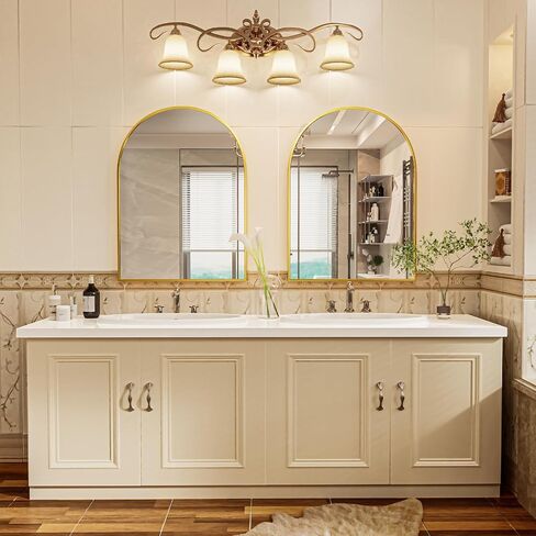 Gold Arch Mirror 16"x28", Arched Bathroom Mirror, Metal Framed Wall Mirrors for Vanity, Wall Mounted Entryway Mirror, Hallway Mirror Over Sink Above Fireplace Dresser Nightstand in Saudi Arabia