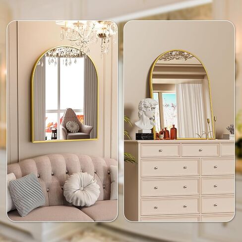 Gold Arch Mirror 16"x28", Arched Bathroom Mirror, Metal Framed Wall Mirrors for Vanity, Wall Mounted Entryway Mirror, Hallway Mirror Over Sink Above Fireplace Dresser Nightstand in Saudi Arabia