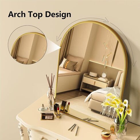 Gold Arch Mirror 16"x28", Arched Bathroom Mirror, Metal Framed Wall Mirrors for Vanity, Wall Mounted Entryway Mirror, Hallway Mirror Over Sink Above Fireplace Dresser Nightstand in Saudi Arabia