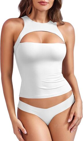 YEOREO Double Lined Tank Tops for Women High Neck Basic Y2K Going Out Tops Breynne Open Back Workout Yoga Crop Top in Saudi Arabia