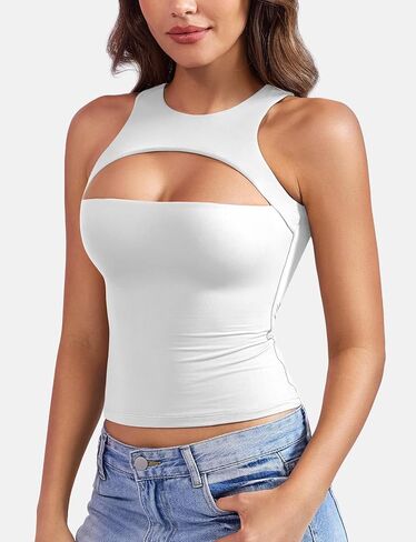 YEOREO Double Lined Tank Tops for Women High Neck Basic Y2K Going Out Tops Breynne Open Back Workout Yoga Crop Top in Saudi Arabia