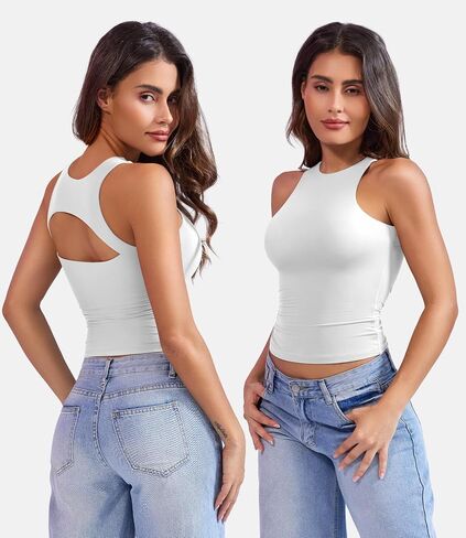 YEOREO Double Lined Tank Tops for Women High Neck Basic Y2K Going Out Tops Breynne Open Back Workout Yoga Crop Top in Saudi Arabia
