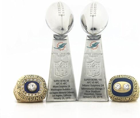 كأس فالمان ميا 1972 1973 لأبطال العالم لكرة القدم (مادة معدنية) وحلقات طبق الأصل لبطولة الدلافين مع صندوق خشبي مقاس 11 in Kuwait