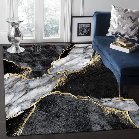 Modern Aesthetic Grey Black Gold Marble Abstract Area Rug 5x7 Non-Shedding Soft Rug for Livingroom Bedroom Diningroom Indoor Office Kitchen Floor Carpet in Saudi Arabia