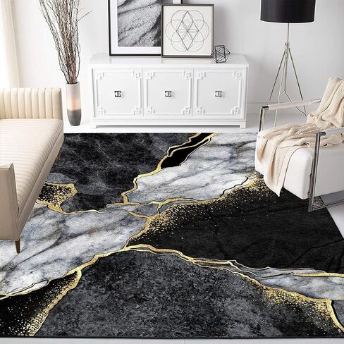 Modern Aesthetic Grey Black Gold Marble Abstract Area Rug 5x7 Non-Shedding Soft Rug for Livingroom Bedroom Diningroom Indoor Office Kitchen Floor Carpet in Saudi Arabia