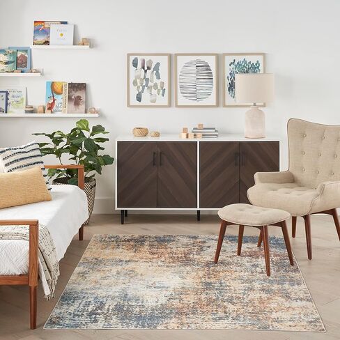 Nourison Astra Machine Washable Abstract Multicolor 6'7' x 9' Area -Rug, Easy -Cleaning, Non Shedding, Bed Room, Living Room, Dining Room, Kitchen (7x9) in Saudi Arabia
