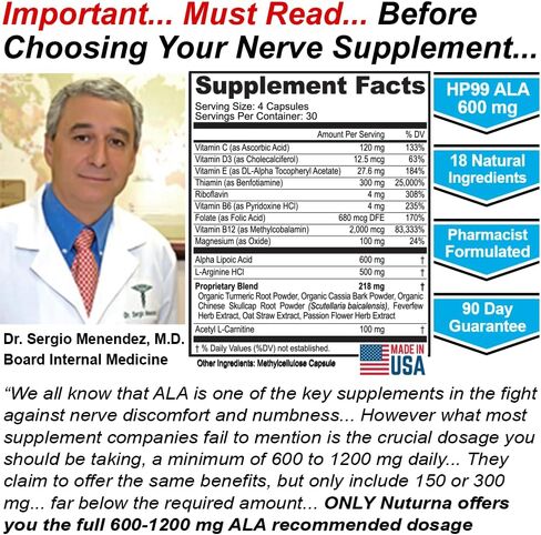 Neuropathy Support Supplement with 600 mg HP-99 Alpha Lipoic Acid - Max Strength ALA Nerve Formula for Feet Hands Fingers Legs - Ultra Potent 18 in 1 Natural Peripheral Nerve Vitamins - 120 Capsules in Kuwait