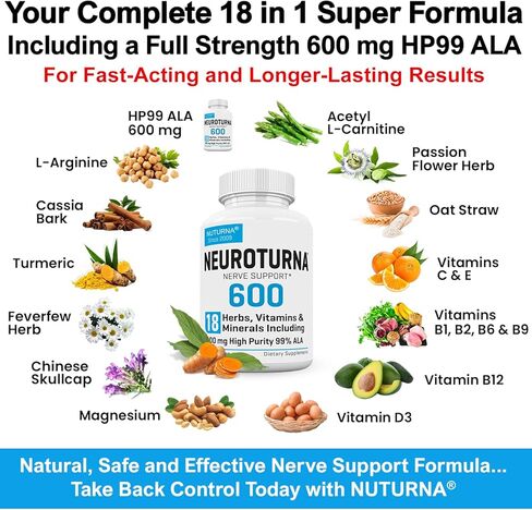 Neuropathy Support Supplement with 600 mg HP-99 Alpha Lipoic Acid - Max Strength ALA Nerve Formula for Feet Hands Fingers Legs - Ultra Potent 18 in 1 Natural Peripheral Nerve Vitamins - 120 Capsules in Kuwait